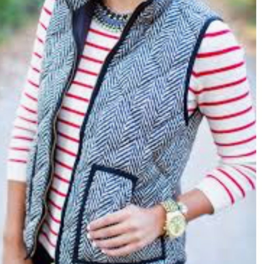 J. Crew Black White Herringbone Quilted Puffer Vest Small NEW